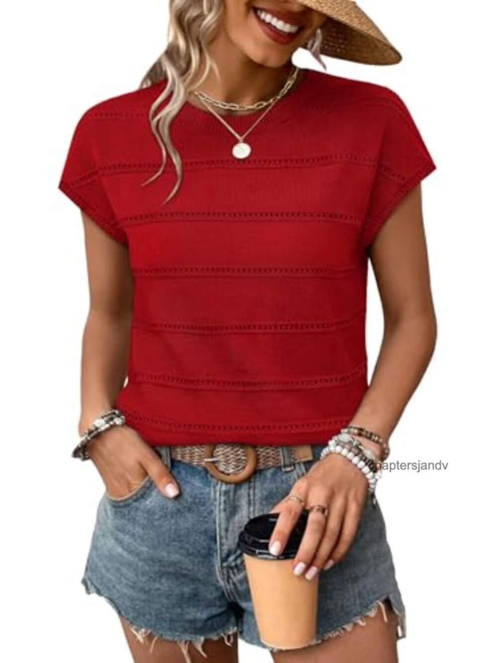 Womens Lightweight Knit Sweater Cap Sleeve Hollow Out Summer Top
